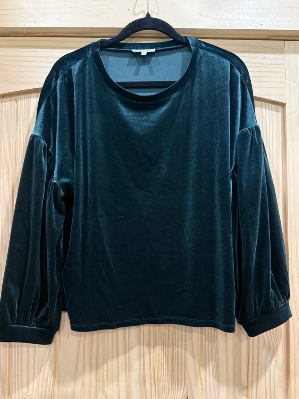 Another Love Velvet Balloon-Sleeve Top - Deep Green